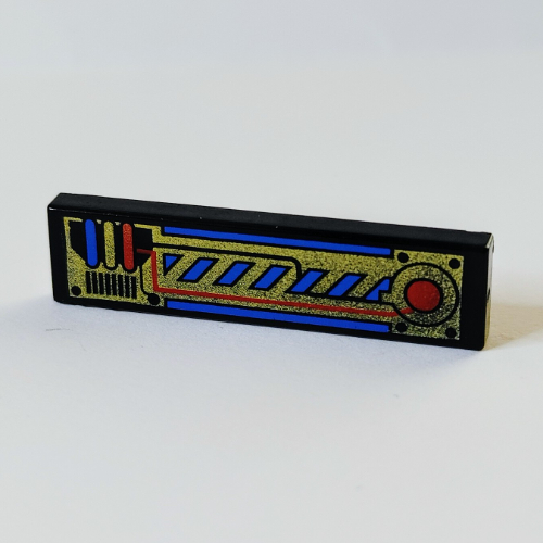 Visuel indicatif Rebrickable de Tuile 1 x 4 avec motif imprimé en or, rouge et bleu (Tile 1 x 4 with Gold, Red and Blue Circuitry Print)