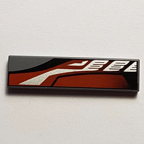 Visuel indicatif Rebrickable de Tuile 1 x 4 avec motif imprimé argenté, rouge et noir élégant gauche (Tile 1 x 4 with Sleek Silver, Red and Black Print Left)