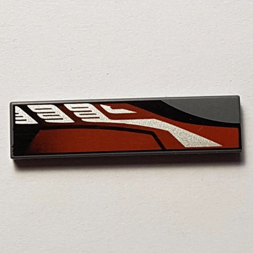 Visuel indicatif Rebrickable de Tuile 1 x 4 avec motif imprimé argenté, rouge et noir élégant à droite (Tile 1 x 4 with Sleek Silver, Red and Black Print Right)