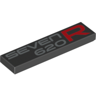 Visuel indicatif Rebrickable de Tuile 1 x 4 avec motif imprimé argent 'SEVEN 620' et rouge 'R' (Tile 1 x 4 with Silver 'SEVEN 620' and Red 'R' Print)