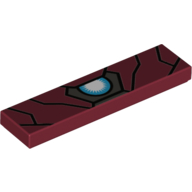 Visuel indicatif Rebrickable de Tuile 1 x 4 avec lignes noires et forme de pince grise entourant le demi-cercle bleu et blanc (réacteur Arc) motif imprimé (Tile 1 x 4 with Black Lines and Gray Clip Shape surrounding Blue and White Half Circle (Arc Reactor) Print)