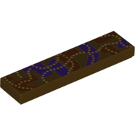 Visuel indicatif Rebrickable de Tuile 1 x 4 avec des formes rouge foncé et violet foncé, or nacré ligne pointillée (Tile 1 x 4 with Dark Red and Dark Purple Shapes, Pearl Gold Dotted Line)