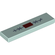 Visuel indicatif Rebrickable de Tuile 1 x 4 avec Rectangle Rouge Foncé, Lignes Gris Foncé, X, Motif imprimé couture (Tile 1 x 4 with Dark Red Rectangle, Dark Bluish Gray Lines, X, Sewing Print)