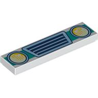 Visuel indicatif Rebrickable de Tuile 1 x 4 avec avant de voiture turquoise foncé, gril bleu foncé, motif imprimé phares jaunes (Tile 1 x 4 with Dark Turquoise Car Front, Dark Blue Grill, Yellow Headlights Print)