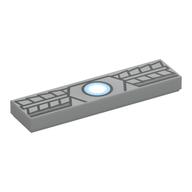 Visuel indicatif Rebrickable de Tuile 1 x 4 avec réacteur à arc bleu clair/blanc clair, motif imprimé armure (Tile 1 x 4 with Bright Light Blue/White Arc Reactor, Armor Print)