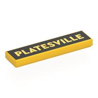 Visuel indicatif Rebrickable de Tuile 1 x 4 avec 'PLATESVILLE' sur fond noir imprimé (Tile 1 x 4 with 'PLATESVILLE' on Black Background Print)