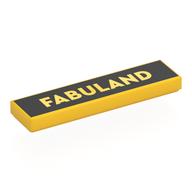 Visuel indicatif Rebrickable de Tuile 1 x 4 avec 'FABULAND' sur fond noir imprimé (Tile 1 x 4 with 'FABULAND' on Black Background Print)