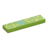 Visuel indicatif Rebrickable de Tuile 1 x 4 avec fleur turquoise foncée, motif imprimé rayures jaune jaunâtre (Tile 1 x 4 with Dark Turquoise Flower, Yellowish Yellow Stripes Print)