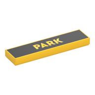 Visuel indicatif Rebrickable de Tuile 1 x 4 avec 'PARK' sur fond noir motif imprimé (Tile 1 x 4 with 'PARK' on Black Background Print)