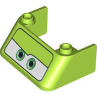 Pare-brise 3 x 4 x 1 1/3 avec 2 tenons sur le dessus avec yeux verts sur fond blanc motif imprimé (Acer) (Windscreen 3 x 4 x 1 1/3 with 2 Studs on Top with Green Eyes on White Background Print (Acer))