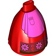 Jupe mini-poupée pleine, sans bassin ni pieds avec tablier rose foncé, fleurs sur fond rouge foncé (Minidoll Skirt Full, No Hips or Feet with Dark Pink Apron, Flowers on Dark Red Field Print)
