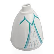 Jupe ample de mini-poupée, sans bassin ni pieds avec bord turquoise foncé/bleu sable, motif : décorations argentées (Minidoll Skirt Full, No Hips or Feet with Dark Turquoise/Sand Blue Trim, Silver Decorations Print)
