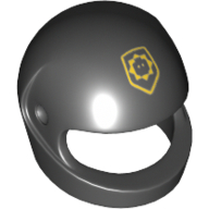 Casque, standard avec insigne jaune avec motif imprimé tête de minifigurine (Helmet, Standard with Yellow Badge with Minifig Head Print)