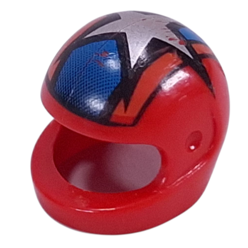 Casque, standard avec des rayures bleues, orange et grand motif imprimé étoile argentée (Helmet, Standard with Blue, Orange Stripes and Large Silver Star Print)