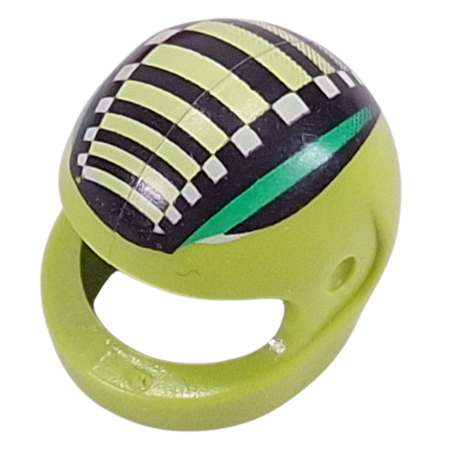Casque, Standard avec rayures vertes, barres noires et blanc Chèques motif imprimé (Helmet, Standard with Green Stripes, Black Bars, and White Checks Print)