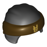 Visuel indicatif Rebrickable de Enveloppement de tête avec bandeau et noeud, motif brun foncé et motif imprimé symbole or (Head Wrap with Headband and Knot, Dark Brown Pattern and Gold Symbol Print)