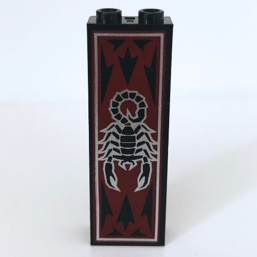 Visuel indicatif Rebrickable de Brique 1 x 2 x 5 avec motif imprimé Scorpion et rouge foncé (Brick 1 x 2 x 5 with Scorpion and Dark Red Print)