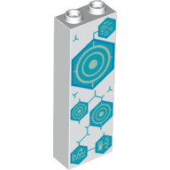 Visuel indicatif Rebrickable de Brique 1 x 2 x 5 avec hexagones turquoise foncé, motif imprimé Cercles jaunes (Brick 1 x 2 x 5 with Dark Turquoise Hexagons, Yellow Circles Print)