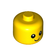 Tête de minifigurine Bébé / Enfant sans Cou avec Yeux, pupilles blanches et Motif imprimé Sourire (Minifig Head Baby / Toddler without Neck with Eyes, White Pupils and Smile Print)