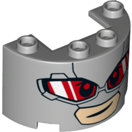 Visuel indicatif Rebrickable de Demi cylindre 2 x 4 x 2 avec 1 x 2 découpe avec visage d'homme géant avec des lentilles de lunettes rouges et blanches motif imprimé (Cylinder Half 2 x 4 x 2 with 1 x 2 Cutout with Giant-Man Face with Red and White Goggle Lenses Print)