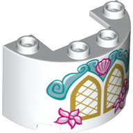 Visuel indicatif Rebrickable de Demi cylindre 2 x 4 x 2 avec 1 x 2 découpe avec fenêtres, fleurs roses, motif imprimé coquillage (Cylinder Half 2 x 4 x 2 with 1 x 2 Cutout with Windows, Pink Flowers, Sea Shell Print)