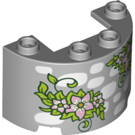 Visuel indicatif Rebrickable de Demi-cylindre 2 x 4 x 2 avec 1 x 2 découpe avec mur de pierre, veines, fleurs roses, feuilles (Cylinder Half 2 x 4 x 2 with 1 x 2 Cutout with Stone Wall, Veins, Pink Flowers, Leaves)