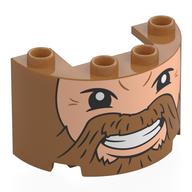 Visuel indicatif Rebrickable de Demi cylindre 2 x 4 x 2 avec 1 x 2 découpe avec visage de nougat clair, barbe de nougat moyen, motif imprimé moustache (Cylinder Half 2 x 4 x 2 with 1 x 2 Cutout with Light Nougat Face, Medium Nougats Beard, Moustache Print)