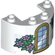 Visuel indicatif Rebrickable de Cylindre moitié 2 x 4 x 2 avec 1 x 2 découpe avec fenêtre, fleurs roses et feuilles vertes motif imprimé (Cylinder Half 2 x 4 x 2 with 1 x 2 Cutout with Window, Pink Flowers and Green Leaves Print)