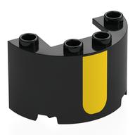 Visuel indicatif Rebrickable de Demi-cylindre 2 x 4 x 2 avec 1 x 2 découpe avec motif imprimé rayures jaunes (Cylinder Half 2 x 4 x 2 with 1 x 2 Cutout with Yellow Stripes Print)