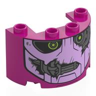Visuel indicatif Rebrickable de Demi-cylindre 2 x 4 x 2 avec 1 x 2 découpe avec visage Sentinelle lavande, yeux vert citron, motif imprimé endommagé (Cylinder Half 2 x 4 x 2 with 1 x 2 Cutout with Lavender Sentinel Face, Lime Eyes, Damaged Print)