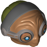 Tête de minifigurine Spécial avec bandeau gris foncé et lunettes sur les yeux bleus saillants (Maz Kanata) (Minifig Head Special with Dark Bluish Gray Headband and Goggles over Protruding Blue Eyes (Maz Kanata))
