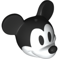 Tête de minifigurine Spécial avec les oreilles et le nez noirs de souris, le visage blanc (Minifig Head Special with Black Mouse Ears and Nose, White Face)