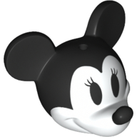 Tête de minifigurine Spécial avec oreilles et nez de souris noirs, visage blanc, motif imprimé cils (Minifig Head Special with Black Mouse Ears and Nose, White Face, Eyelashes Print)