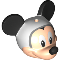 Tête de minifigurine Spécial avec oreilles et nez de souris noirs, motif imprimé casque gris bleuté clair (souris Mickey) (Minifig Head Special with Black Mouse Ears and Nose, Light Bluish Grey Helmet Print (Mickey Mouse))
