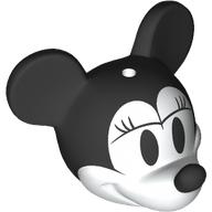 Tête de minifigurine Spécial avec oreilles et nez de souris noirs, visage blanc, cils, motif imprimé paupières (Minifig Head Special with Black Mouse Ears and Nose, White Face, Eyelashes, Eyelids Print)