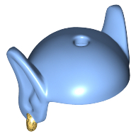 Tête chauve avec trou en haut et longues oreilles pointues et boucle d'oreille en or dans l'oreille droite [génie] (Bald Head with Hole in Top and Long Pointed Ears and Gold Earring in Right Ear [Genie])