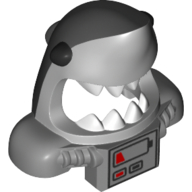 Masque Tête de requin avec grande bouche ouverte avec dents blanches, yeux noirs et panneau avant avec motif imprimé batterie faible (Mask Shark Head with Wide Open Mouth with White Teeth, Black Eyes, and Front Panel with Low Battery Print)
