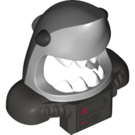Masque Tête de requin avec grande bouche ouverte avec dents blanches, yeux noirs et panneau avant avec motif imprimé batterie (Mask Shark Head with Wide Open Mouth with White Teeth, Black Eyes, and Front Panel with Battery Print)