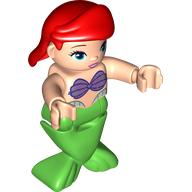 Visuel indicatif Rebrickable de Duplo figurine avec les cheveux balayés à droite rouge, vert sirène jambes (Ariel) (Duplo Figure with Hair Swept Right Red, Green Mermaid Legs (Ariel))