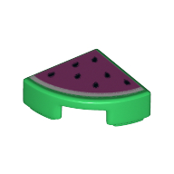 Visuel indicatif Rebrickable de Tuile ronde 1 x 1 trimestre avec motif imprimé pastèque rose foncé (Tile Round 1 x 1 Quarter with Dark Pink Watermelon Print)
