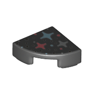 Visuel indicatif Rebrickable de Tuile ronde 1 x 1 trimestre avec motif imprimé étoile bleu, rose, argent (Tile Round 1 x 1 Quarter with Blue, Pink, Silver star Print)