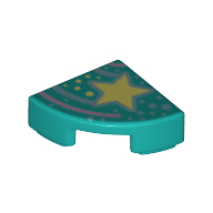 Visuel indicatif Rebrickable de Tuile ronde 1 x 1 trimestre avec étoiles jaunes, motif imprimé étoiles filantes roses (Tile Round 1 x 1 Quarter with Yellow Stars, Pink Shooting Stars Print)