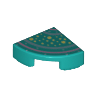 Visuel indicatif Rebrickable de Tuile ronde 1 x 1 trimestre avec étoiles/points jaunes, rose/lavande courbée (Tile Round 1 x 1 Quarter with Yellow Stars/Dots, Pink/Lavender Curved Lines Print)