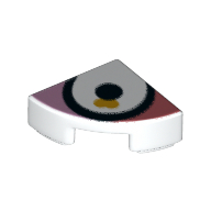 Visuel indicatif Rebrickable de Tuile ronde 1 x 1 trimestre avec ligne noire, champ blanc, motif imprimé à points noirs (Tile Round 1 x 1 Quarter with Black Line, White Field, Black Dot Print)