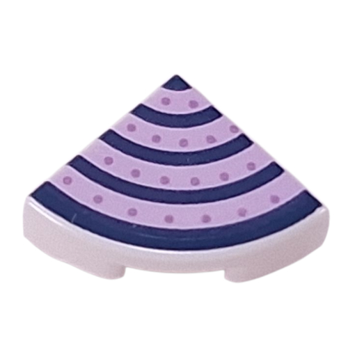 Visuel indicatif Rebrickable de Tuile ronde 1 x 1 trimestre avec rayures bleu foncé/lavande, motif imprimé de points de lavande moyen (Tile Round 1 x 1 Quarter with Dark Blue/Lavender Stripes, Medium Lavender Dots Print)
