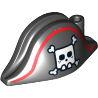 Chapeau pirate bicorne (amiral) avec grand crâne carré et os croisés et motif imprimé en ligne rouge (Hat Pirate Bicorne (Admiral) with Large Square Skull and Crossbones and Red Line Print)