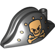Chapeau pirate bicorne (amiral) avec crâne d'or, os croisés et points motif imprimé (Hat Pirate Bicorne (Admiral) with Gold Skull, Crossbones and Dots Print)
