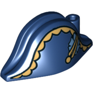 Chapeau Pirate Bicorne (Amiral) avec bordure dorée, motif imprimé insigne bleu métal (Hat Pirate Bicorne (Admiral) with Gold Border, Metal Blue Insignia Print)