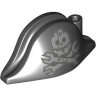 Chapeau pirate bicorne (amiral) avec crâne robotique jolly roger et clés croisées avec rivets motif imprimé (Hat Pirate Bicorne (Admiral) with Robotic Jolly Roger Skull and Cross Spanners with Rivets Print)