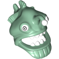 Visuel indicatif Rebrickable de Masque pêcheur tête de poisson avec la bouche grande ouverte, les nageoires et les dents blanches, les yeux et leurre (esca) motif imprimé (Mask Angler Fish Head with Wide Open Mouth, Fins and White Teeth, Eyes and Lure (Esca) Print)